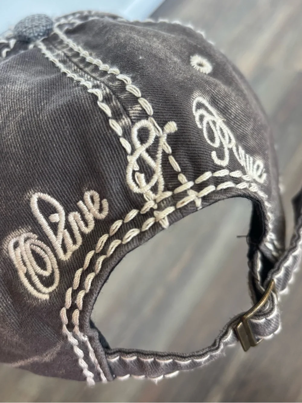 Olive & Pique Rhinestone Flower Baseball Cap Hat Washed Gray Embroidered *Read - Picture 10 of 11